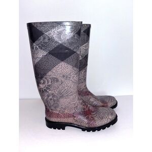 Women’s Burberry Super Nova Check Pattern Rain Boots Size 39-MISSING R INSOLE